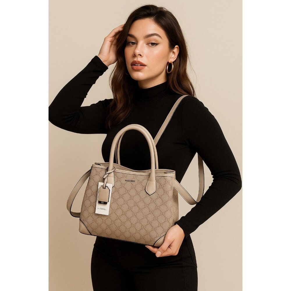 Nine West NWT Logo Satchel Handbag – Mushroom Logo Milk Shoulder Strap Bag